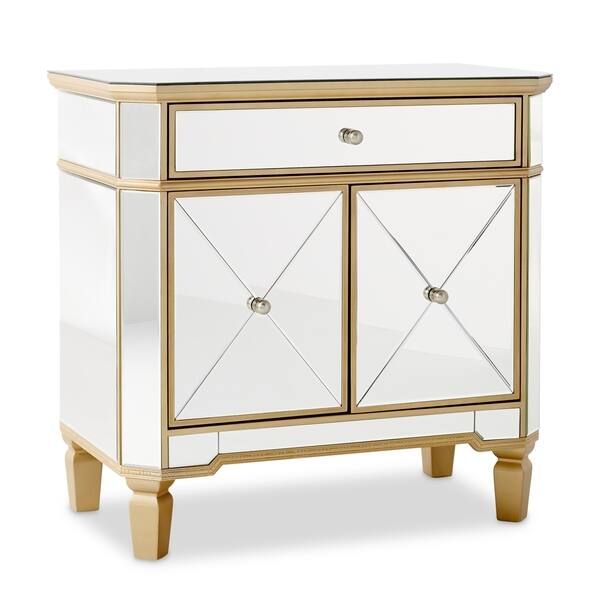 Abbyson Alexis Gold Trim Mirrored Console Cabinet | Bed Bath & Beyond