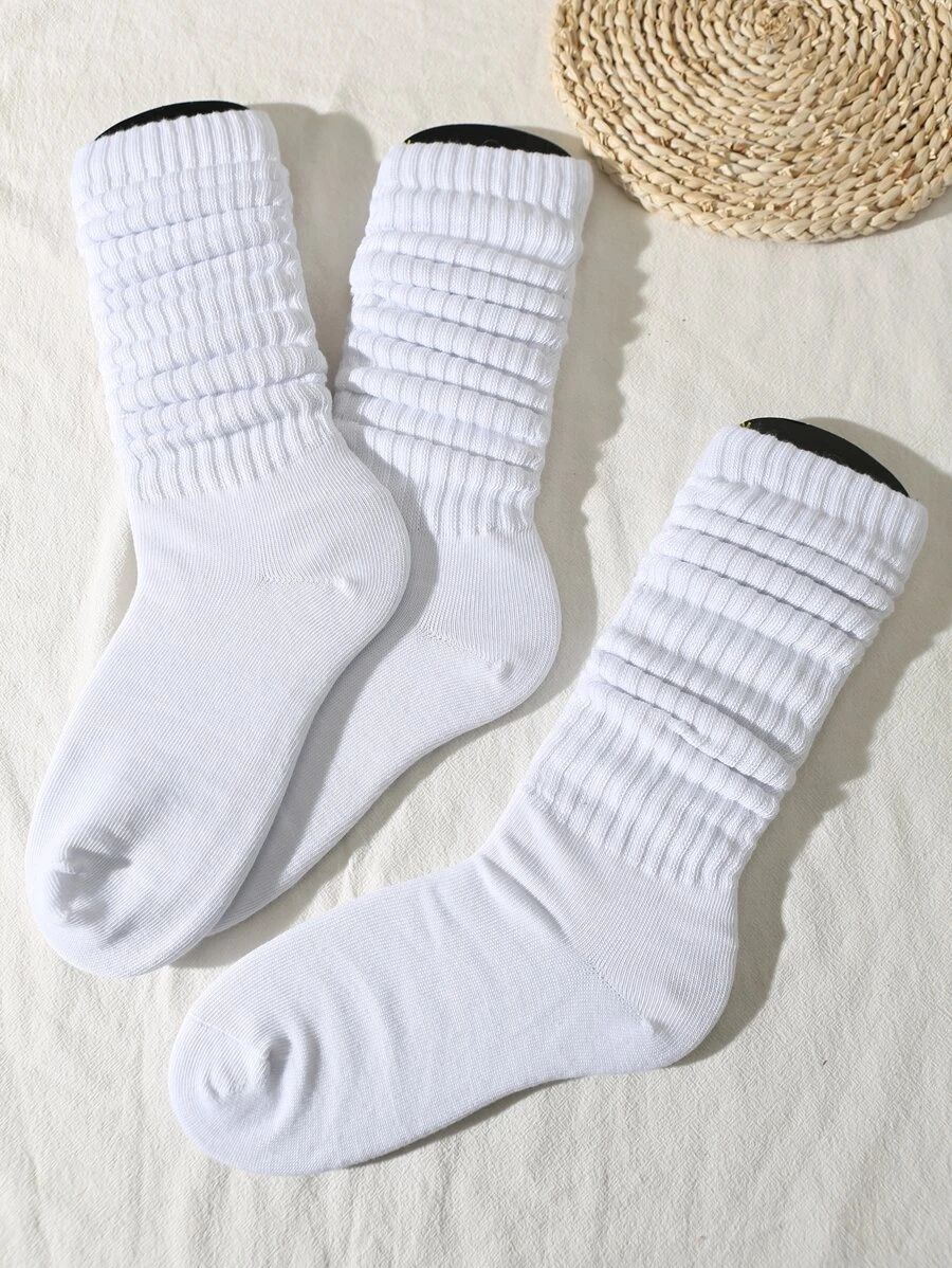 HomeUnderwear & SleepwearWomen Socks & HosieryWomen Socks3pairs Solid Over The Calf Socks | SHEIN