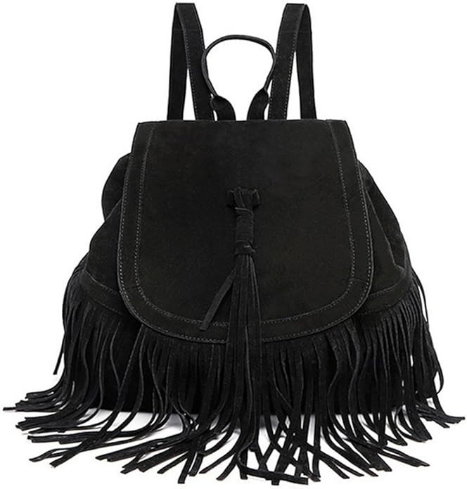 Women Backpack Purse Suede Fringed Tassel Shoulder Bag Fashion PU Leather Travel Bag Daypacks Pur... | Amazon (US)