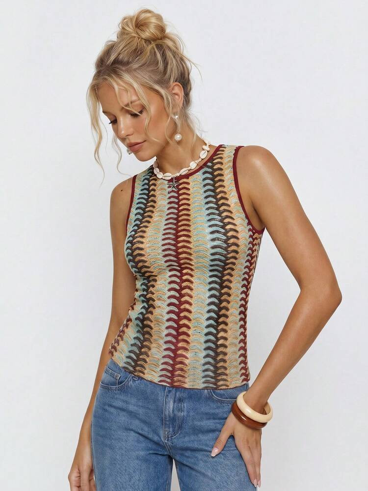 Avantive Women's Brown And Blue Beige Tank Top,Summer Boho Holiday Vacation Casual Y2k 90s Vintag... | SHEIN