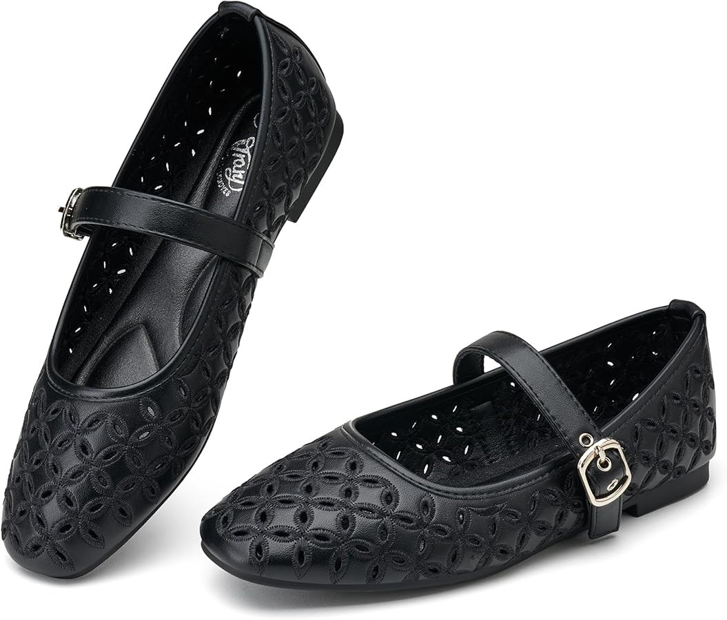 Trary Mary Jane Shoes Women, Hollow Flats for Women, Ballet Flats Shoes Round Toe Mary Jane Flats... | Amazon (US)