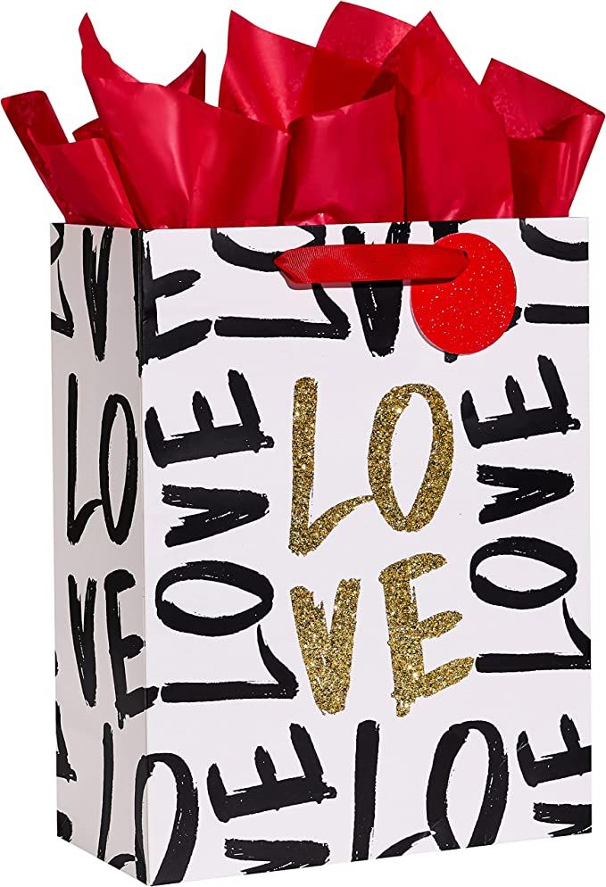 SUNCOLOR 13" Large Valentines Day Gift Bag with tissue paper (LOVE) | Amazon (US)