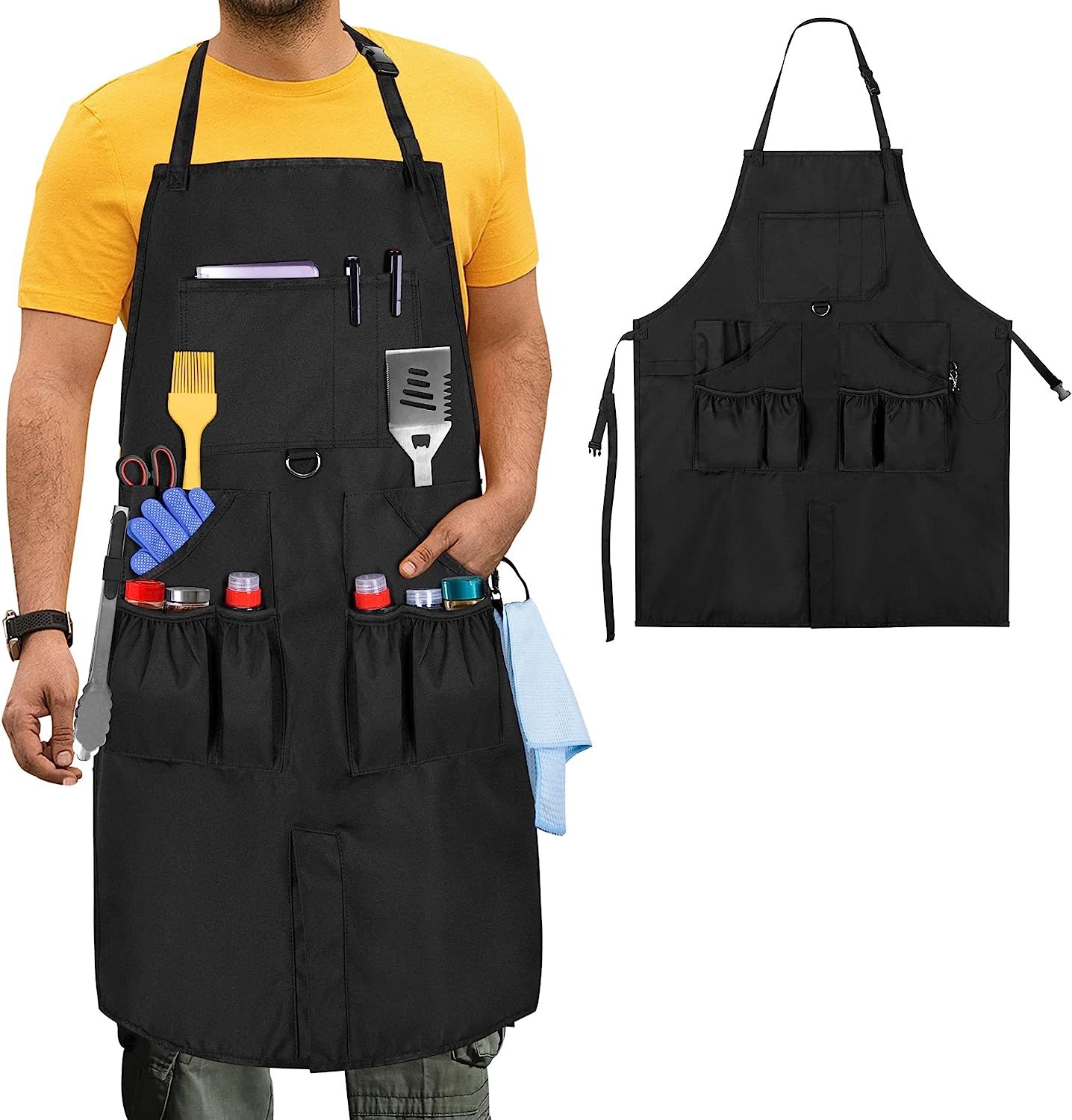 HODRANT Large BBQ Grilling Apron, Cooking Apron for Men with Pockets & Slit Hem, Kitchen Apron wi... | Amazon (US)