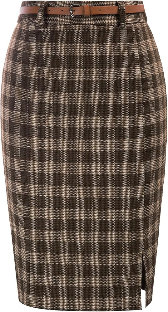 Kate Kasin Women's Bodycon Pencil Skirt with Belt Solid Color Hip-Wrapped | Amazon (US)