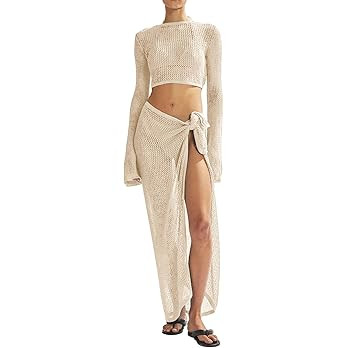 Women's Swimsuits Cover Ups Set for Crochet Bathing Suit Hollow Out 2 Piece Bikini Coverup Beach ... | Amazon (US)