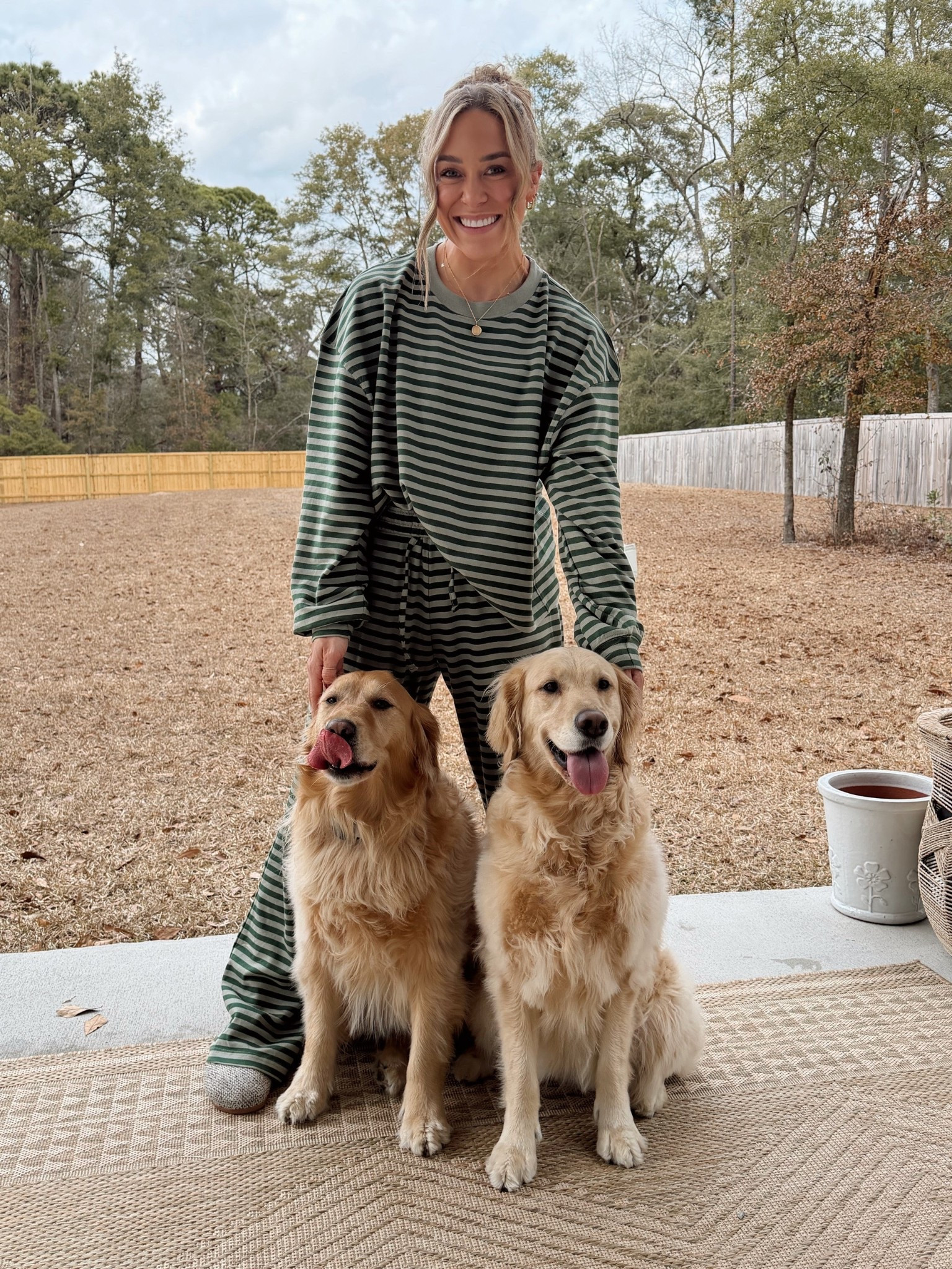 Set 🫶🏼 in the M/L top & bottom for an oversized cozy fit! Linked a similar Amazon set I own & love as well😌

Stripes / two piece set / daily drills / golden retriever / ootd / Holley Gabrielle 

#LTKootd #LTKValentine #LTKSeasonal