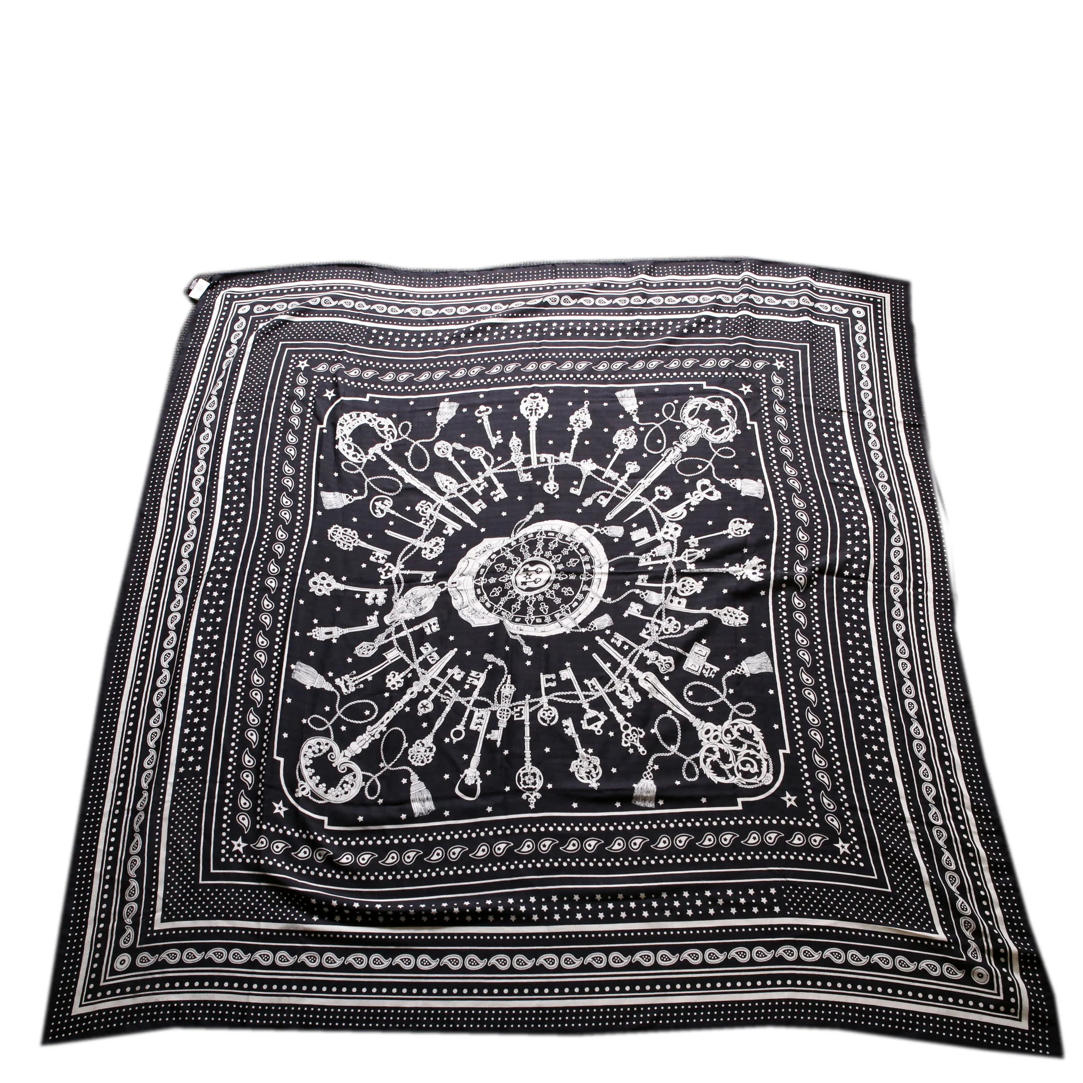 Les Cles Bandana Cashmere 140 Scarf Black/White | Keeks Designer Handbags