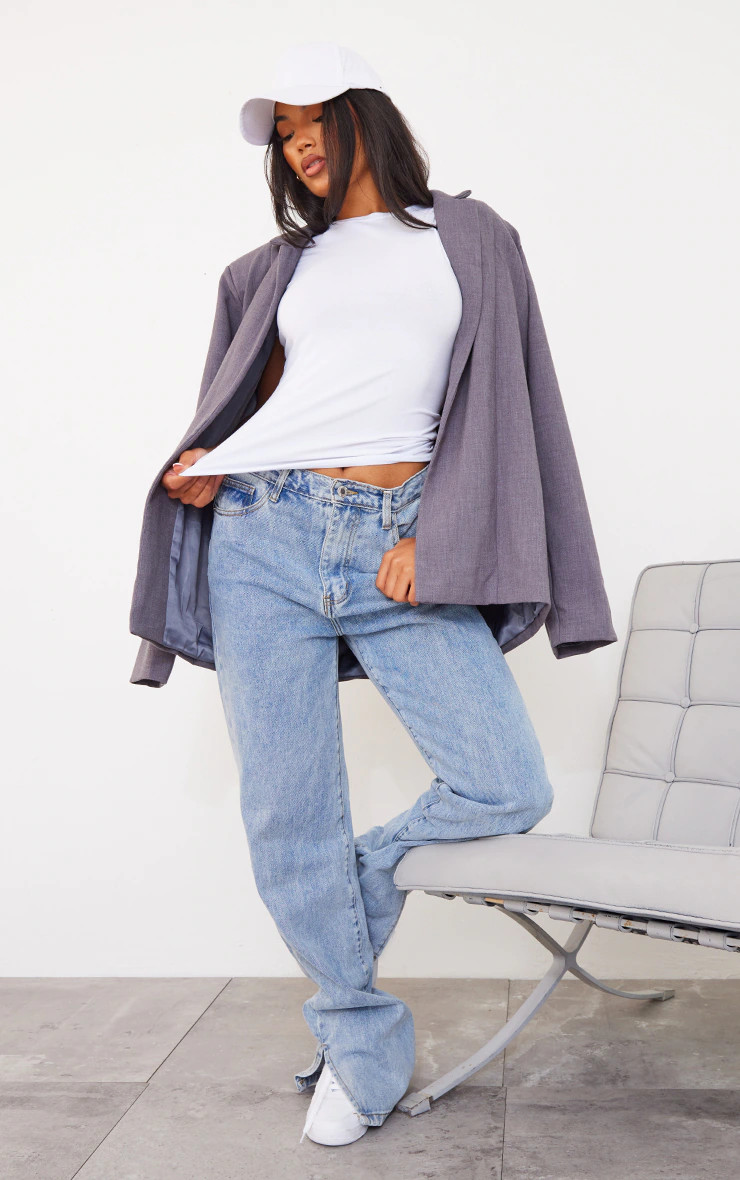 Basic White Cotton Blend Fitted Crew Neck T Shirt | PrettyLittleThing US