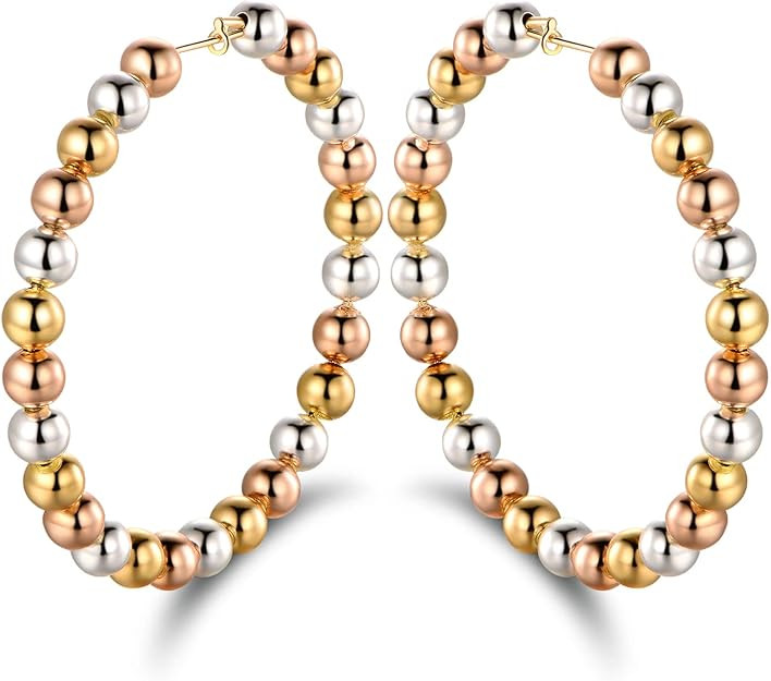 Barzel 18K Gold Plated Tricolor Ball Hoop Earrings for Women - Made In Brazil | Amazon (US)