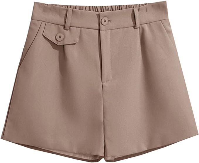 Women Summer High Waist Casual Shorts Elastic Waist Loose Short Pants | Amazon (US)