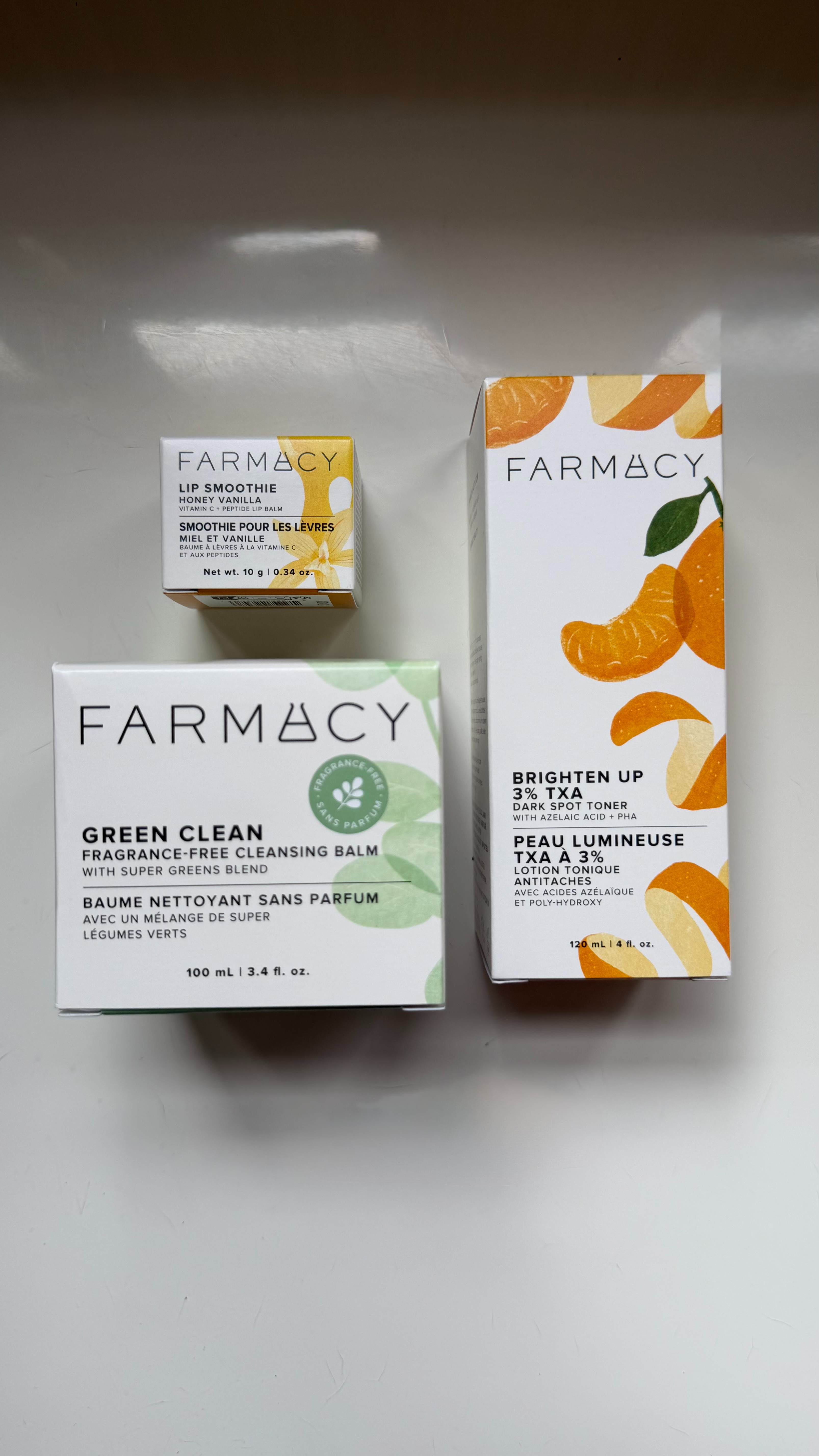 I've been wanting to try Farmacy Beauty because it is known for their clean, effective skincare. 

• Green Clean Cleansing Balm melts away makeup and SPF with papaya enzymes and nourishing botanical oils, leaving skin clean without feeling stripped.

• Brighten Up 3% TXA Toner combines 3% tranexamic acid with gentle exfoliating acids to help fade dark spots, improve uneven skin tone, and boost radiance.

• Honey Vanilla Peptide Lip Smoothie is packed with peptides and honey to deeply hydrate, smooth fine lines, and leave lips soft and glossy.

#LTKmorningroutine #LTKselfcare #LTKBeauty