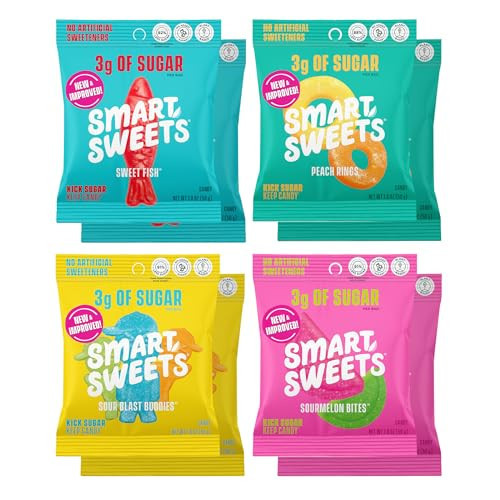 SmartSweets Variety Pack, 1.8oz (Pack of 8), Candy With Low Sugar & Calorie, Healthy Snacks For Kids & Adults - Sweet Fish, Sourmelon Bites, Peach Rings, Sour Blast Buddies | Amazon (US)