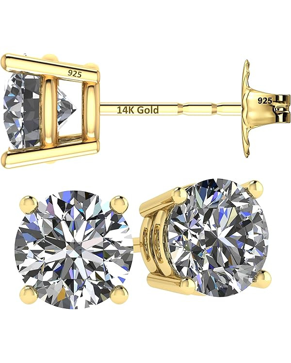 14K Solid Gold Post & Silver Simulated Diamond Stud Earrings-cubic zirconia earrings studs .30ct ... | Amazon (US)