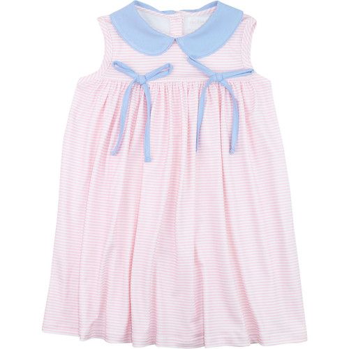 Pink And Blue Stripe Knit Bow Dress | Cecil and Lou