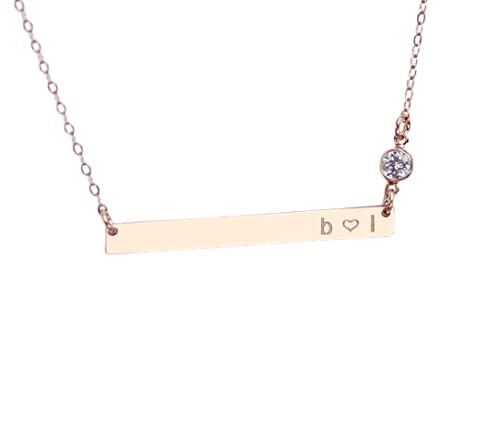 Long Skinny Bar Necklace, Personalized Engraved Nameplate Necklace, CZ Diamond Jewelry, Thin Gold... | Amazon (US)