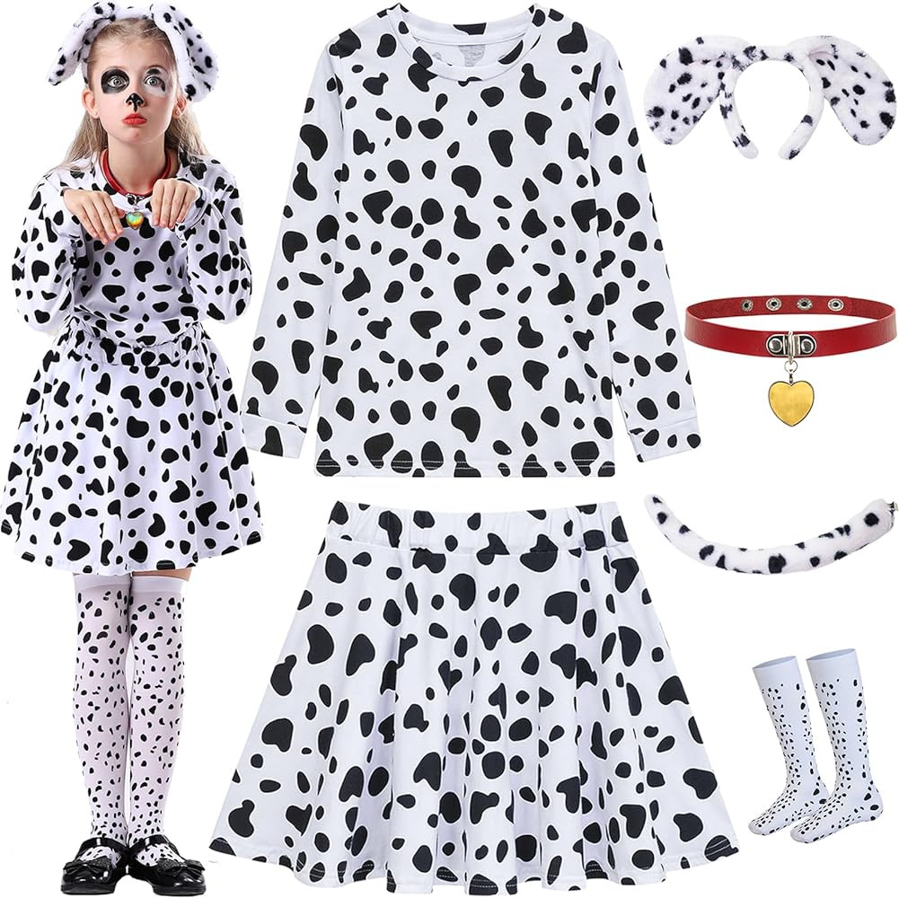 ZeroShop Girls Dalmatian Costume 101 Days of School Outfit Shirt Tutu with Accessories | Amazon (US)