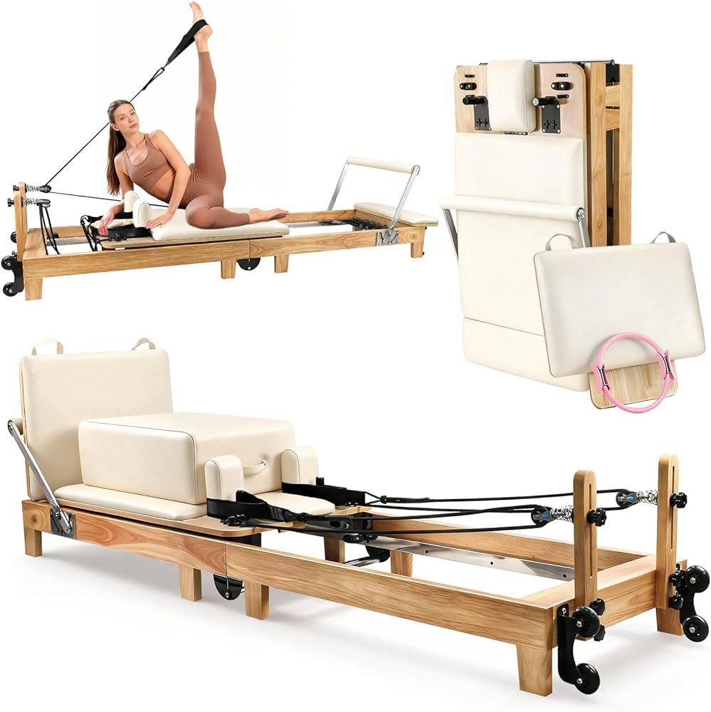 Pilates Reformer, Wooden Foldable Pilates Machine for Home Use, All-in-One Studio Equipment with ... | Amazon (US)