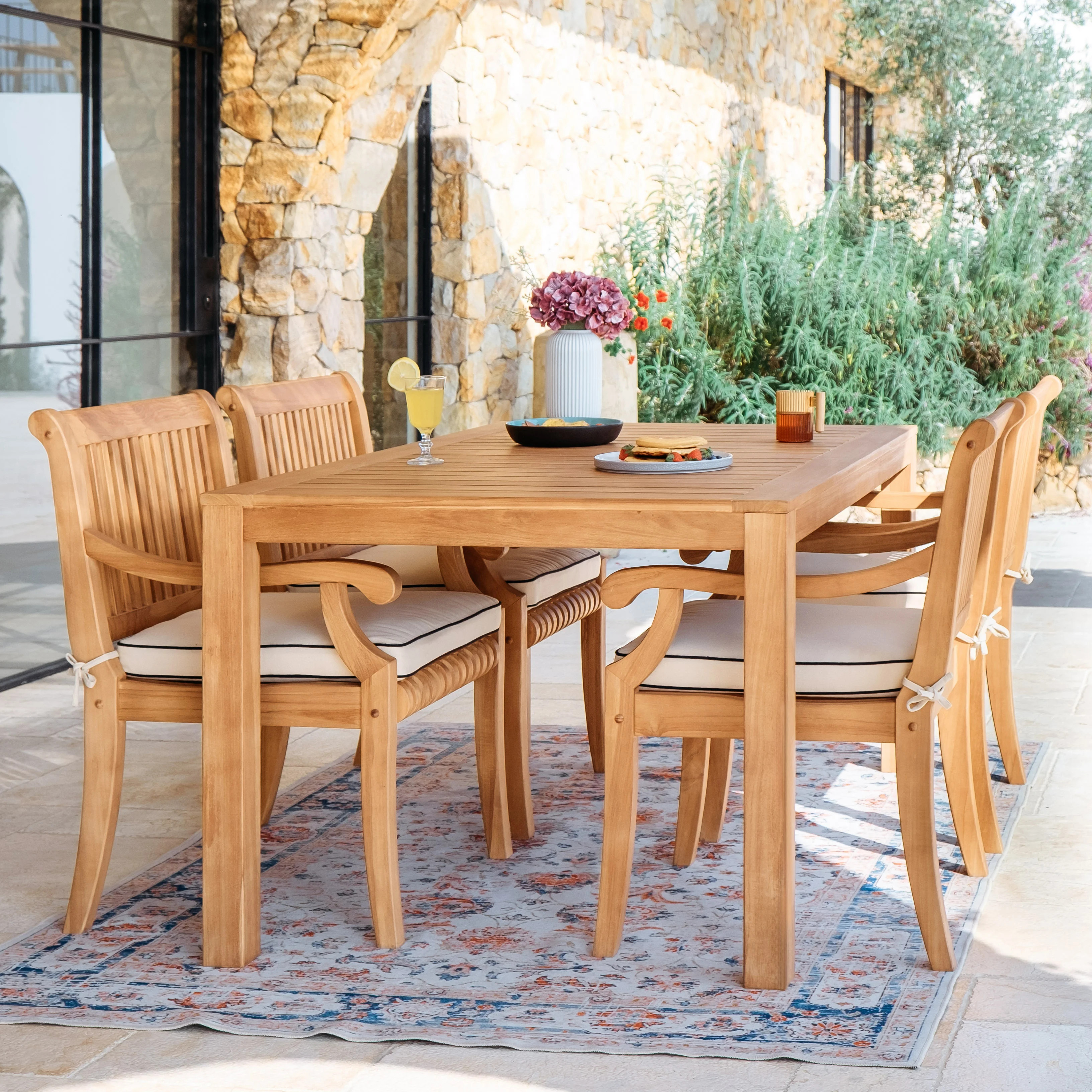 Korie Messer 4 - Person Rectangular Teak Patio Dining Set With Cushions | Wayfair North America