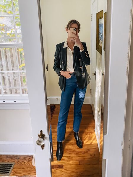 Another leather blazer look with 90s style ankle boots and straight leg jeans!

#LTKshoecrush #LTKSeasonal #LTKworkwear