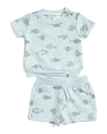 Newborn Boys Fish Print French Terry Shorts Set | TJ Maxx