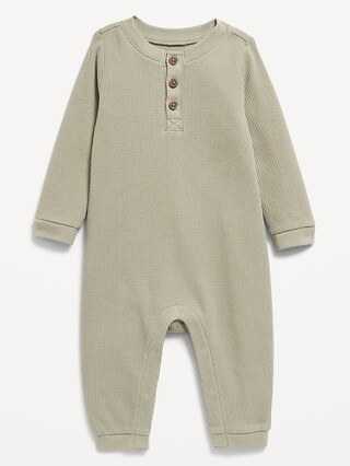 Printed Long-Sleeve Thermal-Knit Henley One-Piece for Baby | Old Navy (US)