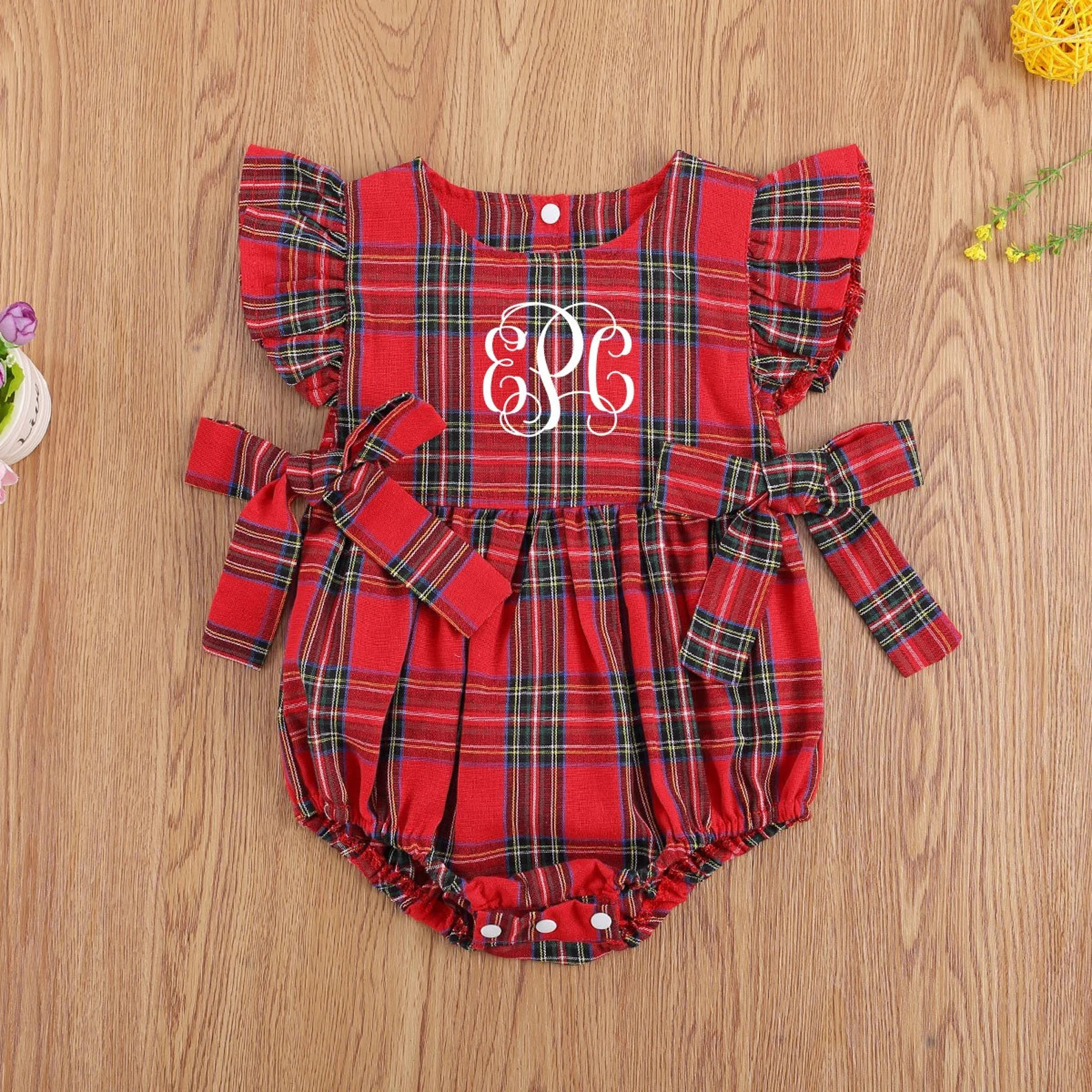 Monogrammed Personalized Newborn Baby Girl Christmas Romper - Etsy | Etsy (US)