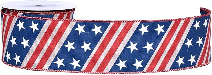 Patriotic Ribbon Wired, Red White and Blue 4th of July Burlap Decorative Ribbon with Stars Stripe... | Amazon (US)