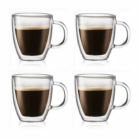 4 Double Wall Clear Insulated Glasses Green Black Tea Coffee Mugs Cups Hot&Cold KT00099 | Walmart (US)