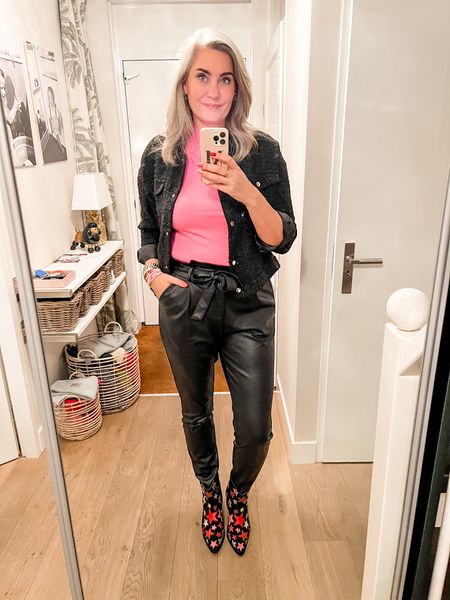 Outfits of the week 

A very old sparkly black jacket paired with black faux leather paperbag waist pants, a pink top and star studded booties. 

#LTKstyletip #LTKshoecrush #LTKeurope