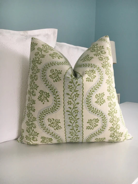 Sister Parish "Dolly"  in color "lettuce" one sided or both high end pillow cover. Designer pillo... | Etsy (US)
