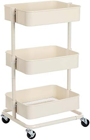 SONGMICS 3-Tier Metal Rolling Cart, Utility Cart, Kitchen Cart with Adjustable Shelves, Storage T... | Amazon (US)