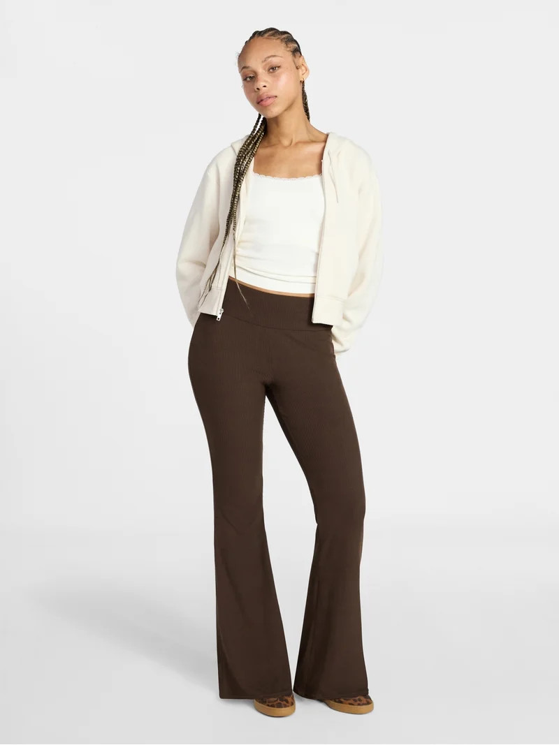 No Boundaries Ribbed Knit Flare Pants, Women's XXS-XXL | Walmart (US)