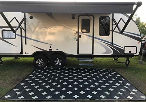 Rv Mat Patio Rug Plus Pattern 9x12 Tan/Dark Charcoal | Amazon (US)