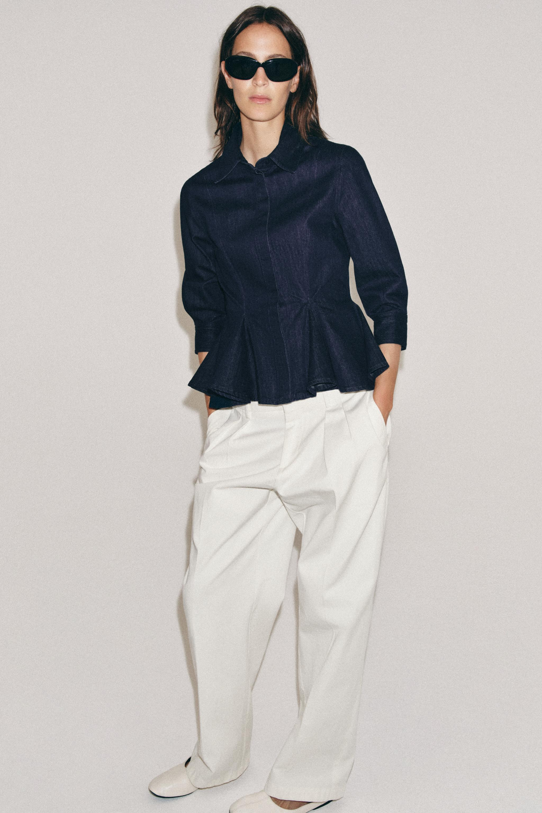 ZW COLLECTION PEPLUM DENIM SHIRT | Zara US