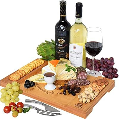 Unique Bamboo Cheese Board, Charcuterie Platter & Serving Tray for Wine, Crackers, Brie and Meat.... | Amazon (US)