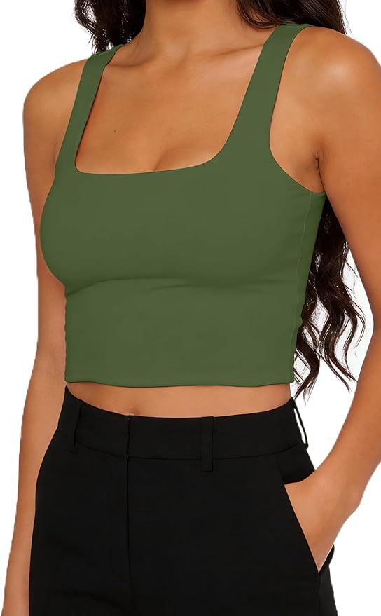 Lunait Women's Basic Tank Top Scoop Neck Double Lined Sleeveless Slim Fit Cropped Going Out Tops ... | Amazon (US)