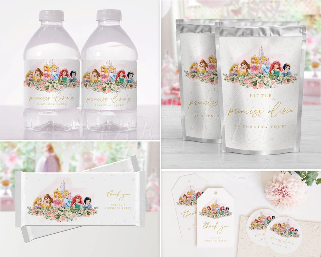 Princess Water Bottle Label, Chocolate Bar Wrapper, Juice Pouch Labels, Thank You and Favor Tags | Etsy (US)