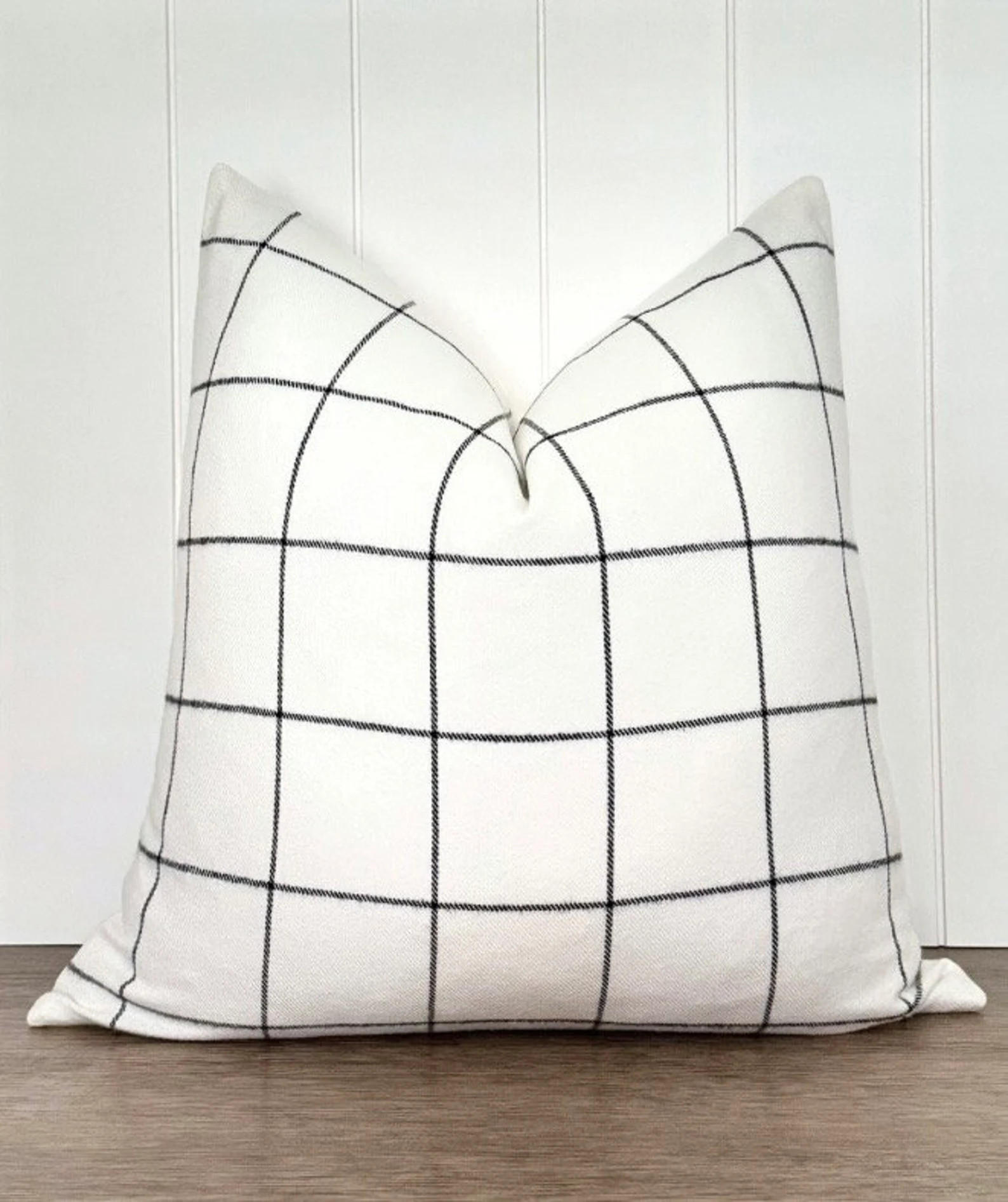 Plaid Pillow Cover, White Windowpane Pillow Cover, Fall Pillow Cover, Black Plaid Pillow, Black a... | Etsy (US)