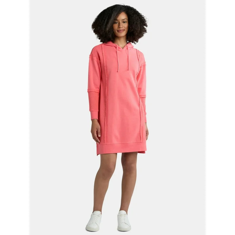 Time And Tru Women's Mixed Media Hooded Dress, Sizes XS-XXXL | Walmart (US)