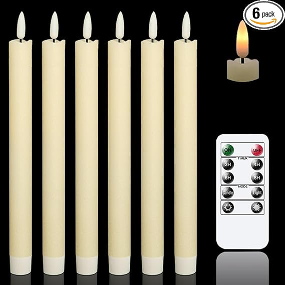 GenSwin Flameless Ivory Taper Candles Flickering with 10-Key Remote, Battery Operated Led Warm 3D... | Amazon (US)