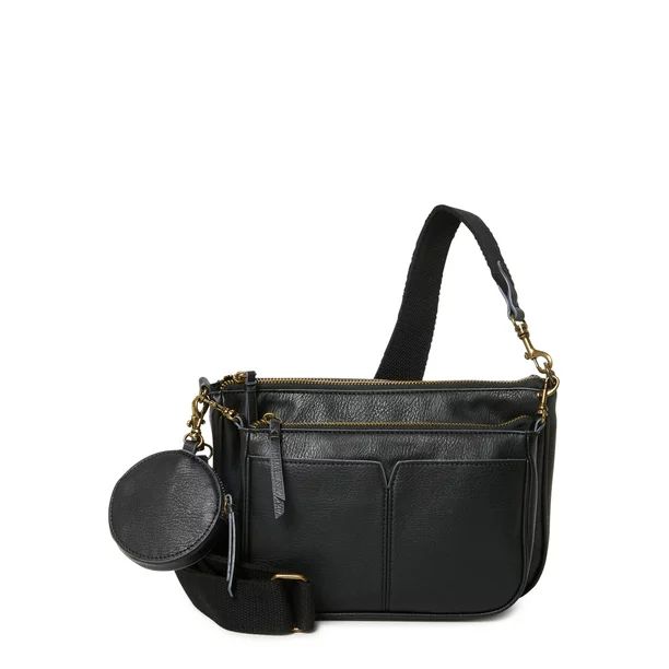 Time and Tru Women's Faux Leather Dana Crossbody Handbag Black - Walmart.com | Walmart (US)