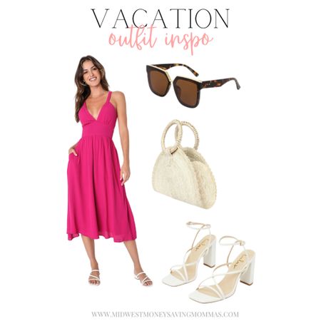 Vacation outfit 

Spring break  pink dress  midi dress  sundress  white heels  sunglasses  tote bag  beach bag  spring outfit 

#LTKstyletip #LTKfindsunder50 #LTKSeasonal