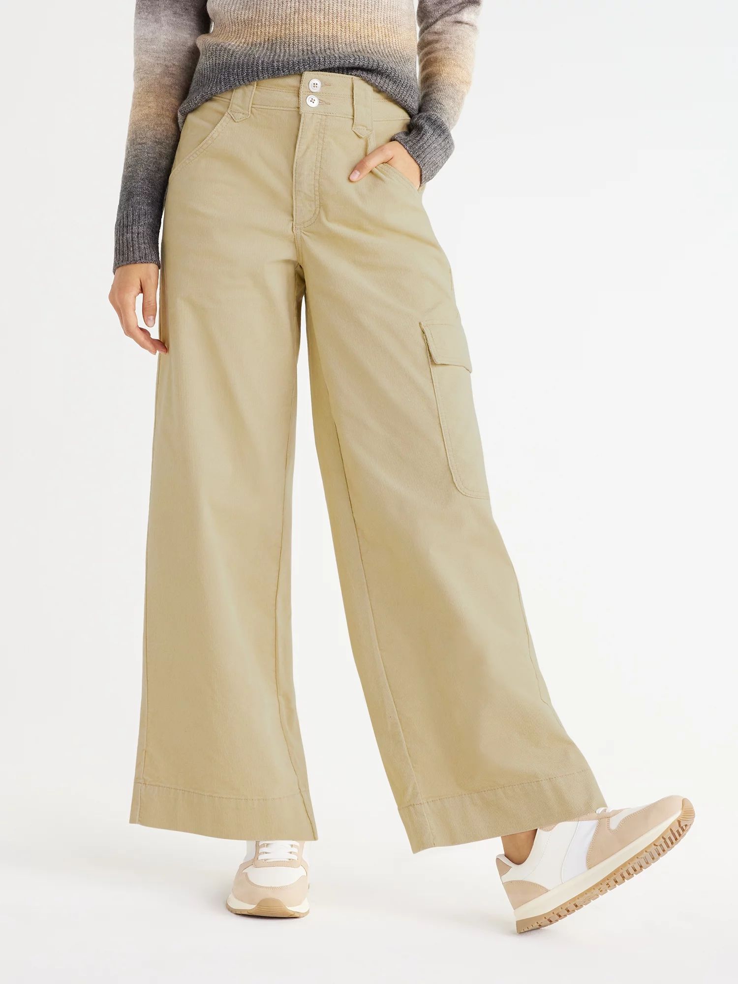 Time and Tru Women's Wide Leg Corduroy Cargo Pants, 30" Inseam, Sizes 2-18 | Walmart (US)
