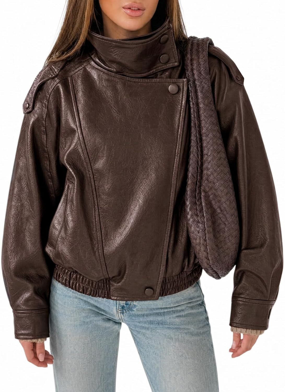 Cicy Bell Womens Faux Leather Jackets Oversized Zip Up Motor Biker Coats | Amazon (US)