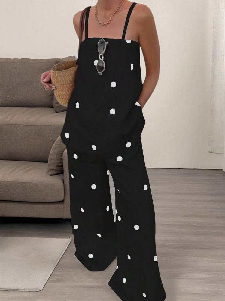INAWLY 2pcs Women Plus Size Polka Dot Camisole Top And Pants Set, Minimalist & Fashionable | SHEIN