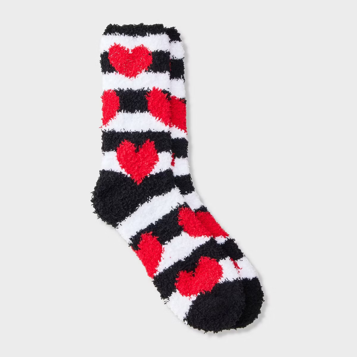 Women's Stripes & Hearts Valentine's Day Cozy Crew Socks - Black 4-10 | Target