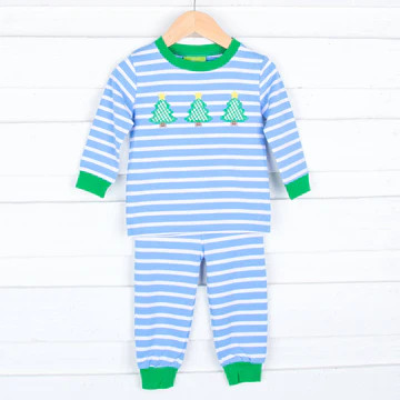 Rockin' Around Blue Stripe Pajamas | Classic Whimsy