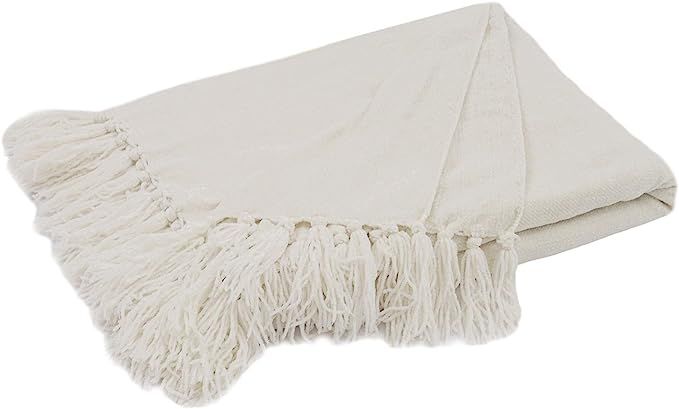 Chenille Knit Throw Blanket with Tassels 127x152cm Soft Cozy Sofa Chair Couch Bed Throw Blanket... | Amazon (UK)