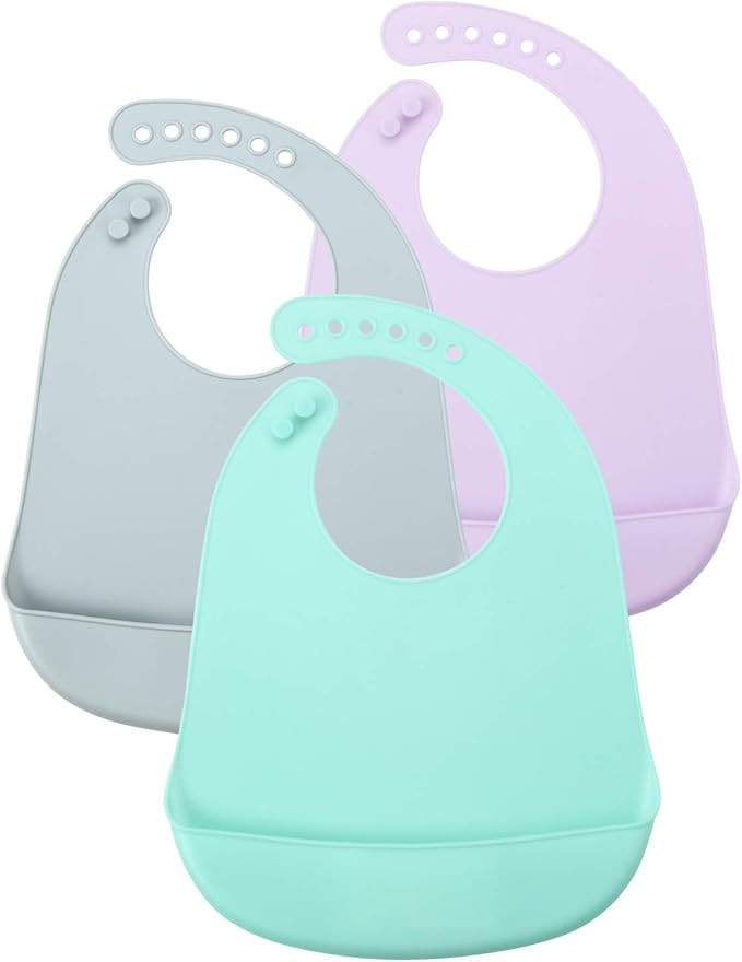 PandaEar Cute Super Thin Light Weight Unisex Silicone Baby Bibs Waterproof (Blue/Purple/Grey) | Amazon (US)