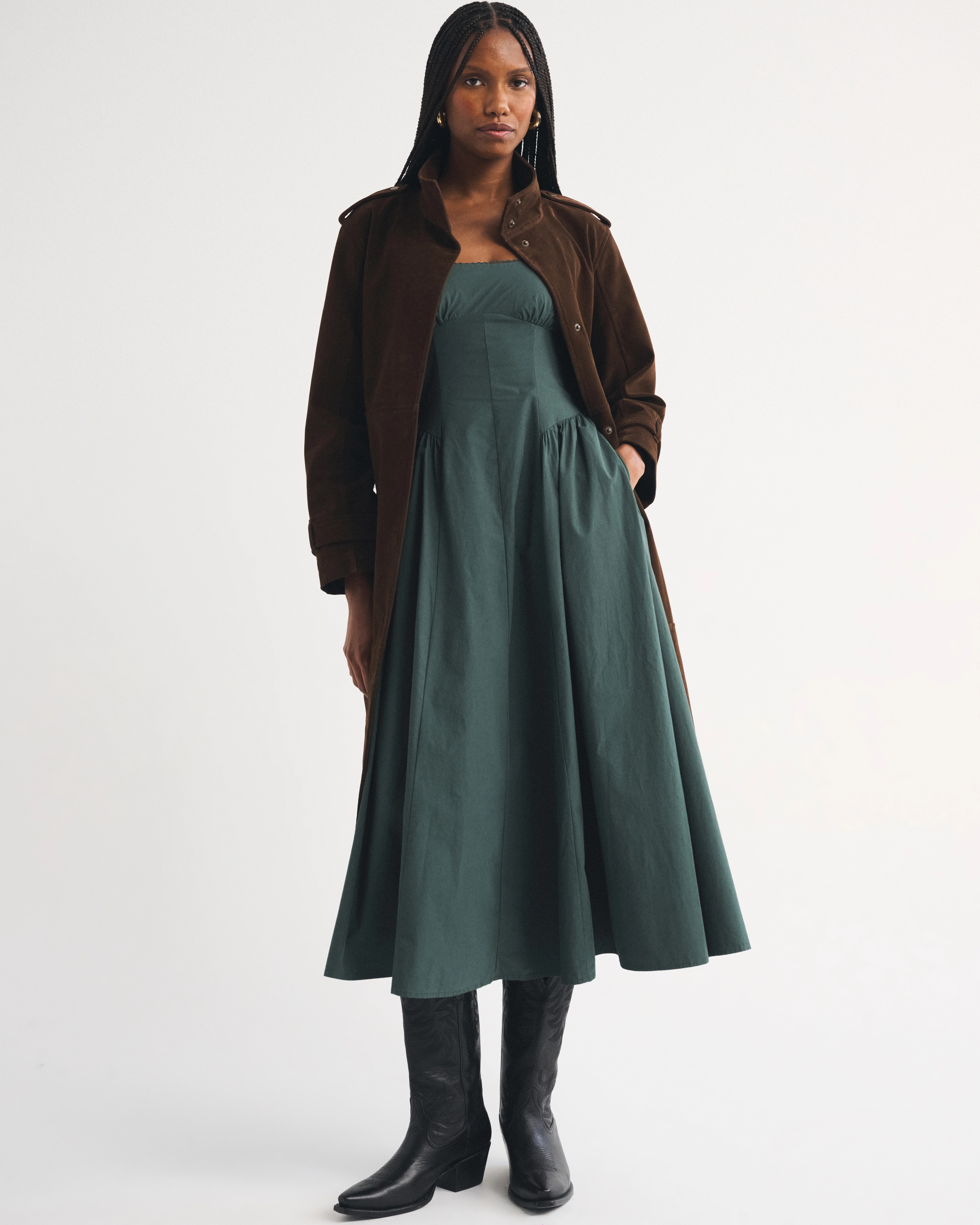 100% Cotton A&F Dylan Bra-Free Midi Dress | Abercrombie & Fitch (US)